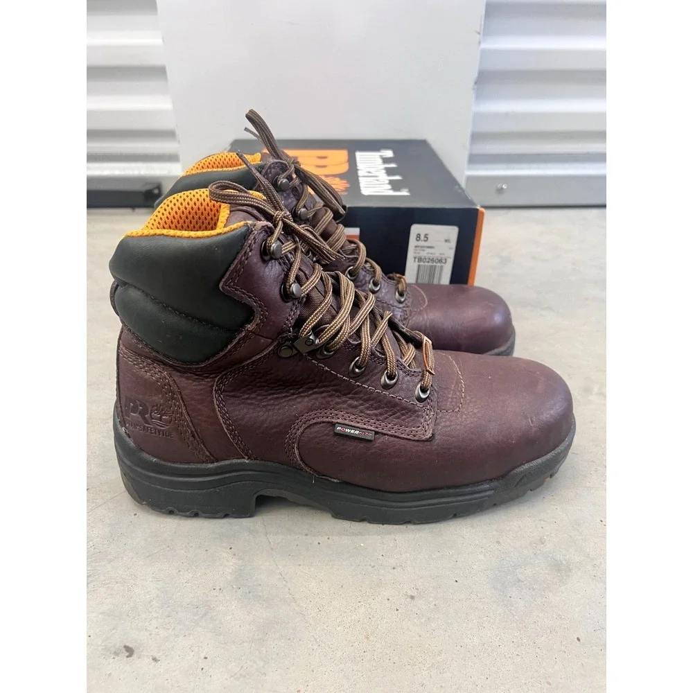 Timberland Pro Titan Work Boots Men's US 8.5 Brown Leather Lace Up Waterproof